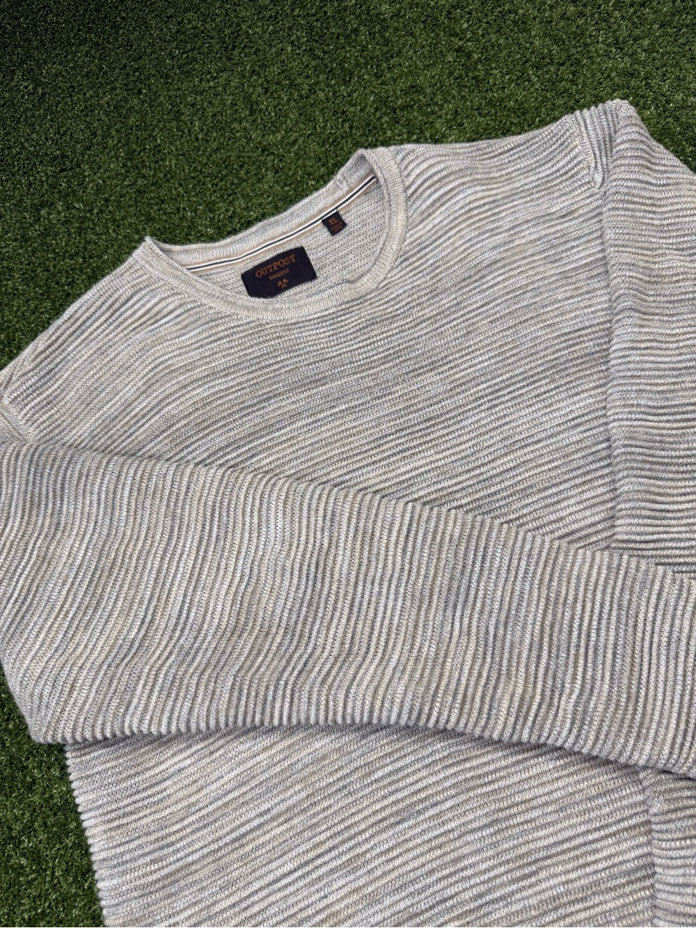 Outpost Makers Mens Grey Brown Textured Ribbed Sweater Pullover Cotton Blend XL
